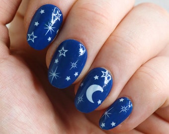 Moon and Stars Nail Decals | Celestial Nail Decals | Lunar Nail Art | DIY Nail Stickers | Gift