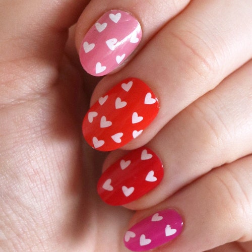 White Hearts Nail Tattoos / Valentines Day Nail Decals / Self - Etsy