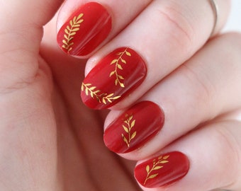 Golden Leaves Waterslide Nail Decals | Elegant and Easy to Apply DIY Nail Art | Long-Lasting Gold Leaf Nail Stickers for Any Occasion | Gift