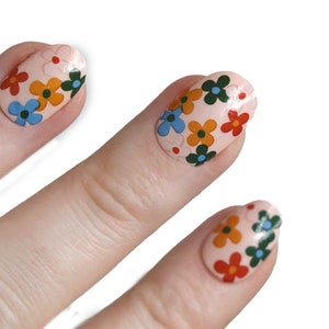 Colorful retro flowers waterslide nail decals flower water slide nail decals floral nail stickers flower nail art flower nails image 1