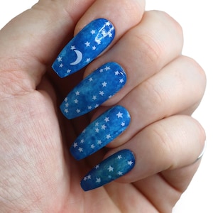 White moon and stars waterslide nail decals | white star nail art | bohemian nails | white star decals | festival nails | Gift