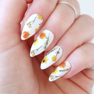 Yellow and Green Flowers Waterslide Nail Decals | DIY Nail Art | Floral Nail Stickers | Vibrant Nails | Gift