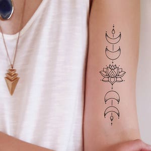 Moon phase lotus temporary tattoo | bohemian temporary tattoo | boho tattoo | lotus tattoo | moon phase tattoo | boho gift idea | Gift