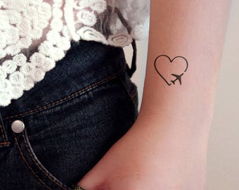 heart with plane temporary tattoo | small temporary tattoo | travel temporary tattoos | airplane tattoo | love plane tattoo | traveler gift