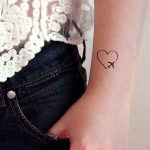 heart with plane temporary tattoo | small temporary tattoo | travel temporary tattoos | airplane tattoo | love plane tattoo | traveler gift