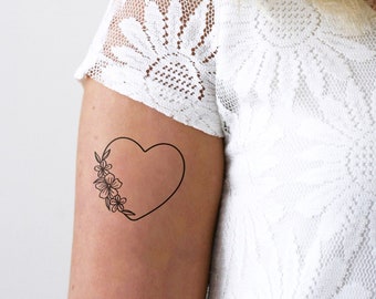 Herz und Blumen temporäres Tattoo | Blumen-Herz-Tattoo | Blumentattoo | Herz-Tattoo | Boho-Tattoo | Boho temporäres Tattoo | Geschenk