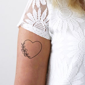 Heart and flowers temporary tattoo | floral heart tattoo | floral tattoo | heart tattoo | boho tattoo | boho temporary tattoo | Gift