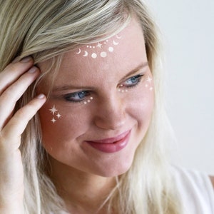 White temporary face tattoos | moon and stars temporary tattoo | face tattoo | boho gift | festival jewelry | festival tattoo | boho style