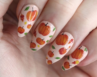 Pumpkin Nail Decals | DIY Nail Art | Halloween Nail Stickers | Pumpkin Nails | Thanksgiving Nail Art | Fall Style Gift | Fall Nails