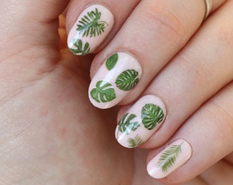 Monstera Leaf Waterslide Nail Decals | Tropical Nail Art | Green Leaf Decals for Nails | Gift