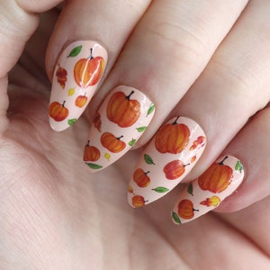 Pumpkin Waterslide Nail Decals DIY Nail Art Halloween Nail Stickers Orange and Green Pumpkin Nails Thanksgiving Nail Art Gift image 1