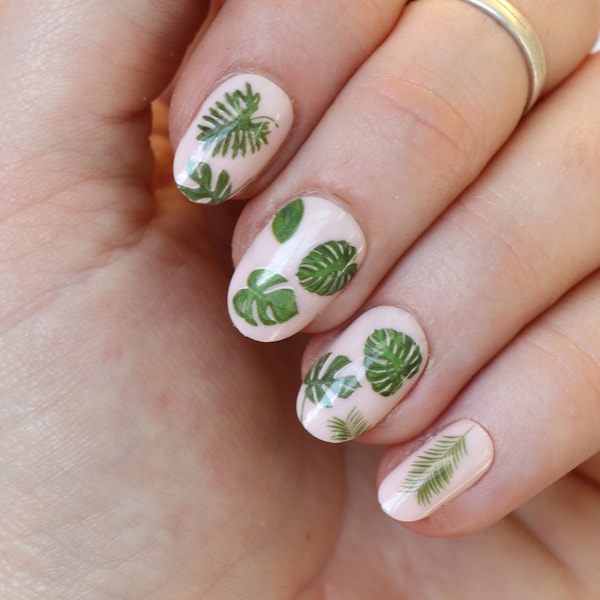 Monstera Leaf waterglijbaan nagelstickers | Tropische nagelkunst | Groene bladstickers voor nagels | Geschenk