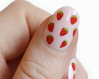 Décalcomanies à ongles fraise | Stickers ongles Fruits | Ongles d'été mignons | Décoration d'ongles DIY | Cadeau