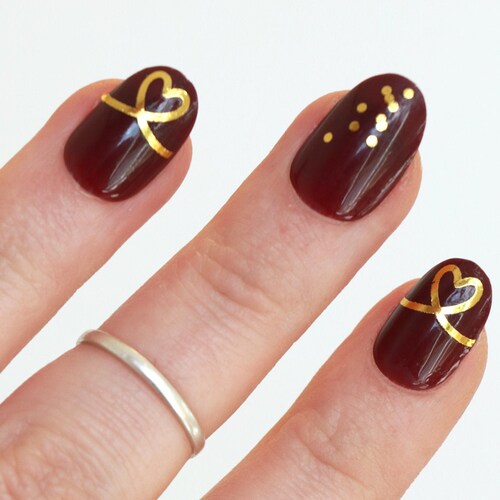 Gold Heart Ribbon Waterslide Nail Decals / Valentines Day Nail Etsy