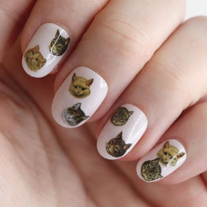 Vintage Katzen Gesichter Nagel Abziehbilder | Katze Nail Art | Wassertransfer Abziehbilder | Süßer Katzenaufkleber | Geschenk | Schönheit | Selbstfürsorge