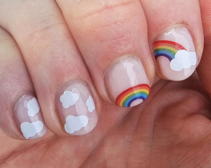 Rainbow and Clouds Waterslide Nail Decals | DIY Nail Art | Rainbows Nail Stickers | Contemporary Nails | Pride Gift | LGBTQ nail art design