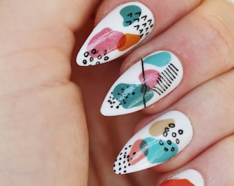 Moderne kunst waterglijbaan nagelstickers | Nagelstickers voor kunst | Nagelstickers voor moderne kunst | kleurrijke nagelstickers | Geschenk