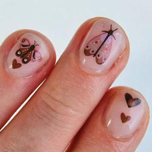 Moth, butterfly, snake and hearts Waterslide Nail Decals | DIY Nail Art | Red and Pink Nail Stickers | Contemporary Nails | Gift | Beauty
