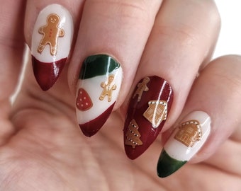 Decalcomanie per unghie biscotto di Natale / Decalcomanie per unghie festive / Nail art natalizia / unghie uomo di pan di zenzero / adesivi per unghie / decalcomanie per unghie con scivolo d'acqua