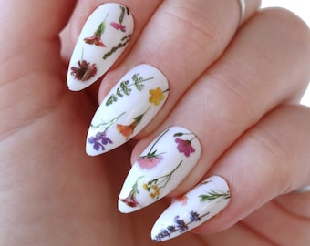 Colorful Flowers on Stem Waterslide Nail Decals | Botanical Nail Art | DIY nail manicure | Gift