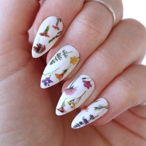 Colorful Flowers on Stem Waterslide Nail Decals Botanical Nail Art DIY nail manicure Gift image 1