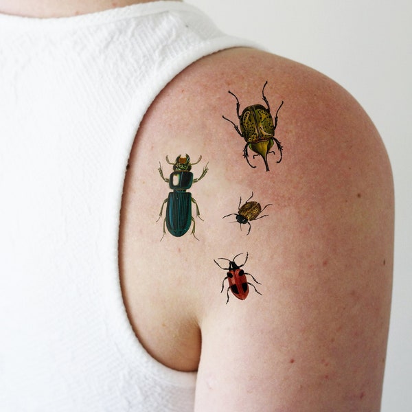 Beetle temporary tattoo set | beetle accessory | beetle jewelry | insect temporary tattoo | small temporary tattoo | Halloween tattoo | Gift
