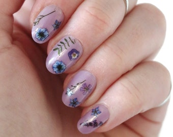 Blauwe en paarse bloemen waterglijbaan nagelstickers | DIY-nagelkunst | Bloemen nagelstickers | Aquarel bloemen nagels | Geschenk