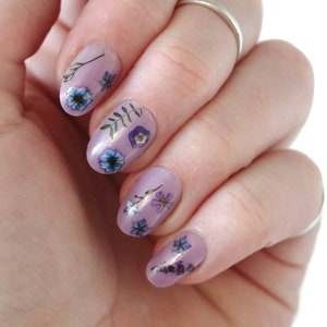 Blue and Purple Flowers Waterslide Nail Decals | DIY Nail Art | Floral Nail Stickers | Watercolor Flowers Nails | Gift