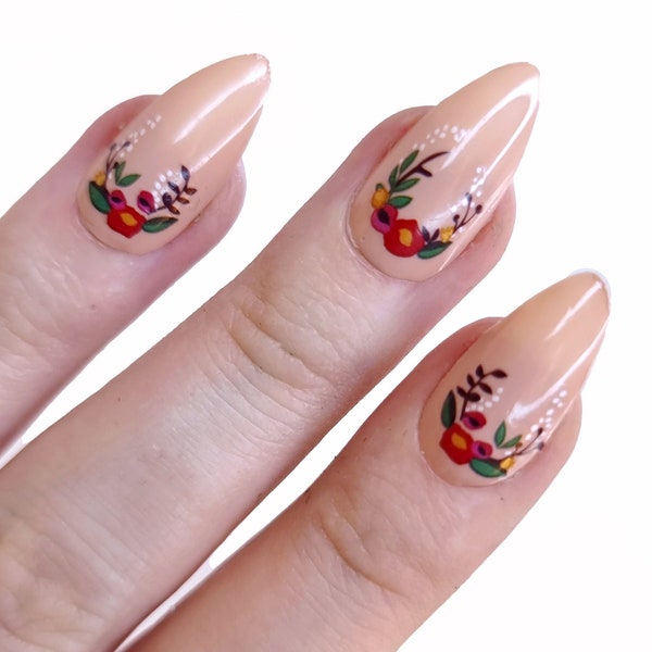 Moderne bloemen- en stippenwaterglijbaan nagelstickers | Bloemen nagelstickers | Hedendaagse nagelkunst | DIY-nagelontwerpen | Geschenk