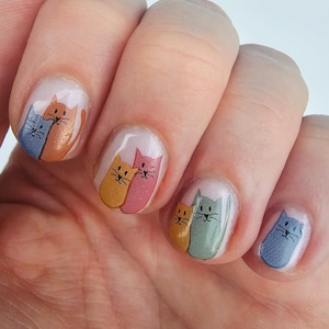 Colorful Cats Waterslide Nail Decals | DIY Nail Art | Cat Nail Stickers | Contemporary Nails | Gift | Modern Cat Nail Art | Beauty