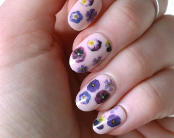 Nail Stickers fleurs violettes pour toboggan aquatique | Stickers ongles floraux | Décoration d'ongles DIY | Décoration d'ongles printanière | Cadeau