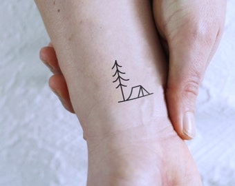 Tent and tree temporary tattoo | tent tattoo | tree tattoo | travel tattoo | small camping tattoo | camping temporary tattoo | traveling