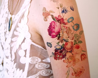 Vintage florales temporäres Tattoo | Boho temporäres Tattoo | Festival temporäres Tattoo | Boho temporäres Tattoo | Festival-Accessoire | Geschenk