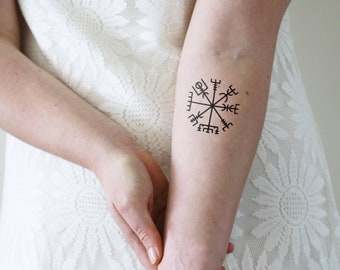 Icelandic Vegvisir temporary tattoo | Vegvisir temporary tattoo | compass temporary tattoo | gift idea | Vegvisir symbol temporary tattoo