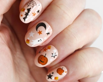 Cute Halloween Waterslide Nail Decals | DIY Nail Art | Halloween Nail Stickers | pumpkin ghost & bat nails | Gift