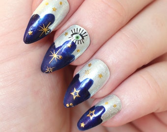 Celestial Stars, Moon, and Eye Waterslide Nail Decals | DIY Nail Art | Waterslide Nail Stickers | Gift