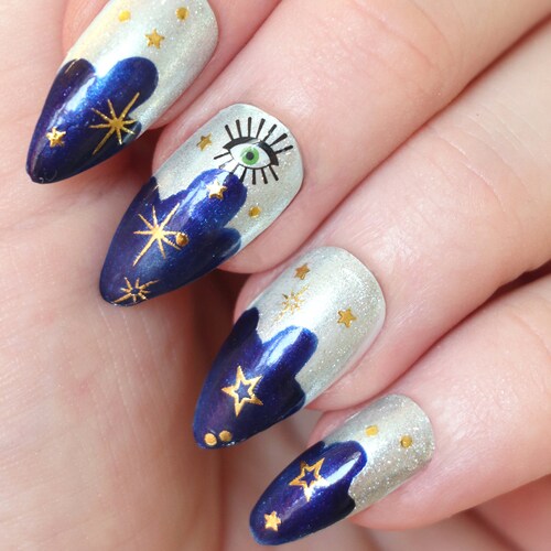 Moon and Stars Nail Tattoos / Gold Nail Decals / Nail Art / Etsy