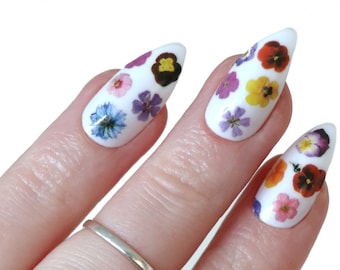 Colorful flowers waterslide nail decals | flower water slide nail decals | floral nail art | dried flower nail stickers | nails | rainbow