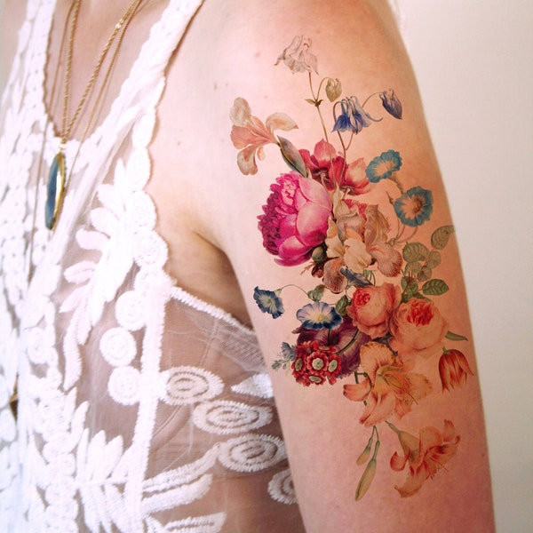Vintage Blumen temporäres Tattoo | Boho temporäres Tattoo | Festival temporäres Tattoo | Boho temporäres Tattoo | Festival Accessoire | Geschenk