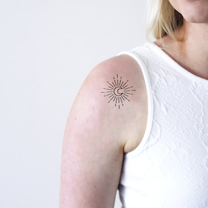 Waxing moon and sun rays temporary tattoo | moon remporary tattoo | sun tattoo | festival tattoo | bohemian tattoo | travel tattoo | Gift