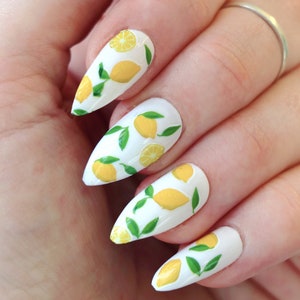 Decalcomanie per unghie con scivolo al limone / Adesivi per unghie agli agrumi / Nail Art fai da te / Decalcomanie per unghie con scivolo / Regalo