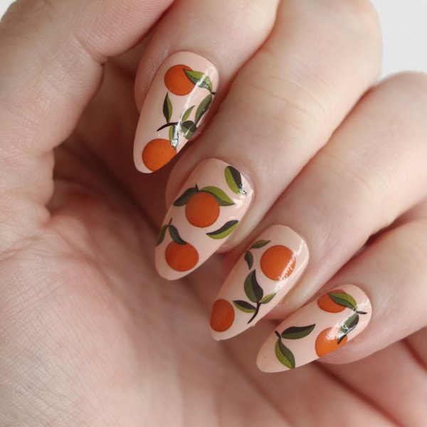 Sinaasappelen glijbaan nagelstickers | Oranje Fruit Nail Art | Citrus nagelstickers | DIY-nagelkunst | Geschenk