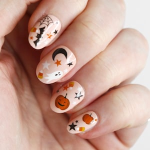 Cute Halloween Waterslide Nail Decals DIY Nail Art Halloween Nail Stickers pumpkin ghost & bat nails Gift image 1