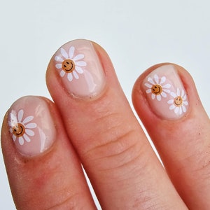 Daisies with Happy Faces Nail Decals | Cute Floral Nail Art | Fun & Playful Nails | Water Slide Decals | Gift idea for Girls | 90's nail art