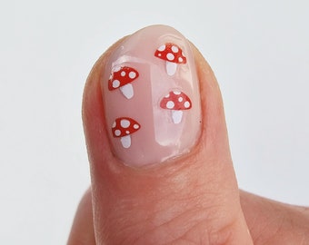 Red and White Mushroom Nail Decals | DIY Nail Art for Autumn | Fall Nail Stickers | Cute mushroom Nails | Fall Style Gift | Fall Nails