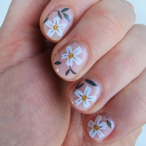 White Flower and Leaves Waterslide Nail Decals | DIY Nail Art | Botanical Nail Stickers | Contemporary Floral Nails | Gift | Beauty
