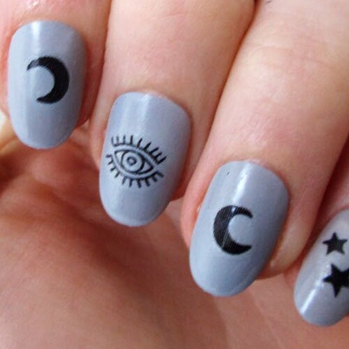 Moon and Stars Nail Tattoos / Gold Nail Decals / Nail Art / Etsy