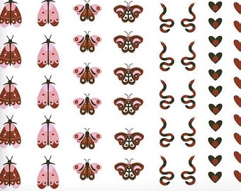 Moth, butterfly, snake and hearts Waterslide Nail Decals | DIY Nail Art | Red and Pink Nail Stickers | Contemporary Nails | Gift