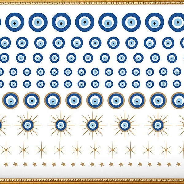 Décalcomanies pour toboggan aquatique Evil Eye et étoiles dorées | Décoration d'ongles DIY | Stickers étoile dorée et bleu Evil Eye | Ongles Contemporains | Cadeau