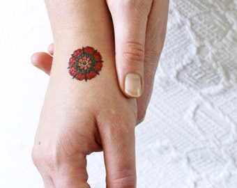 2 small red flower temporary tattoos | small temporary tattoo | floral temporary tattoos | flower temporary tattoo | red temporary tattoo
